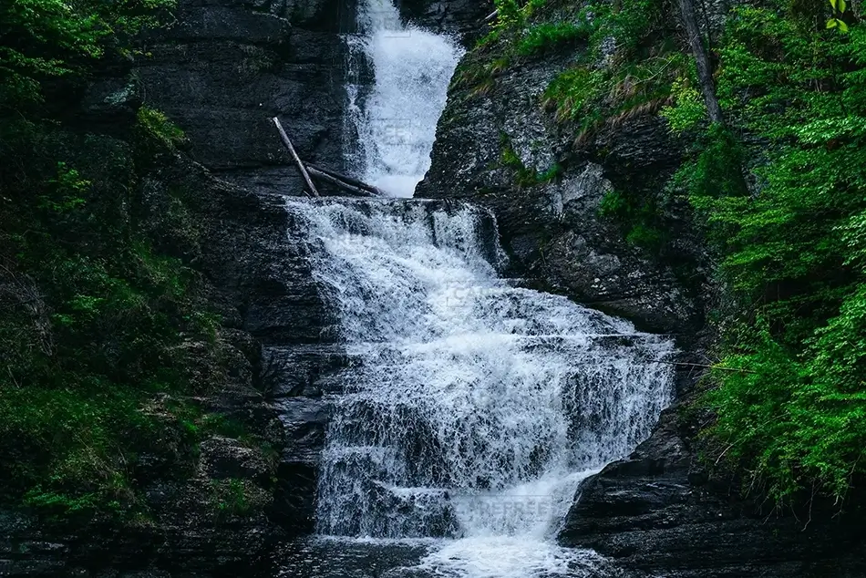 Raymondskill Falls Serene Waterfall with Lush Greenery, Milford, Pennsylvania · United States