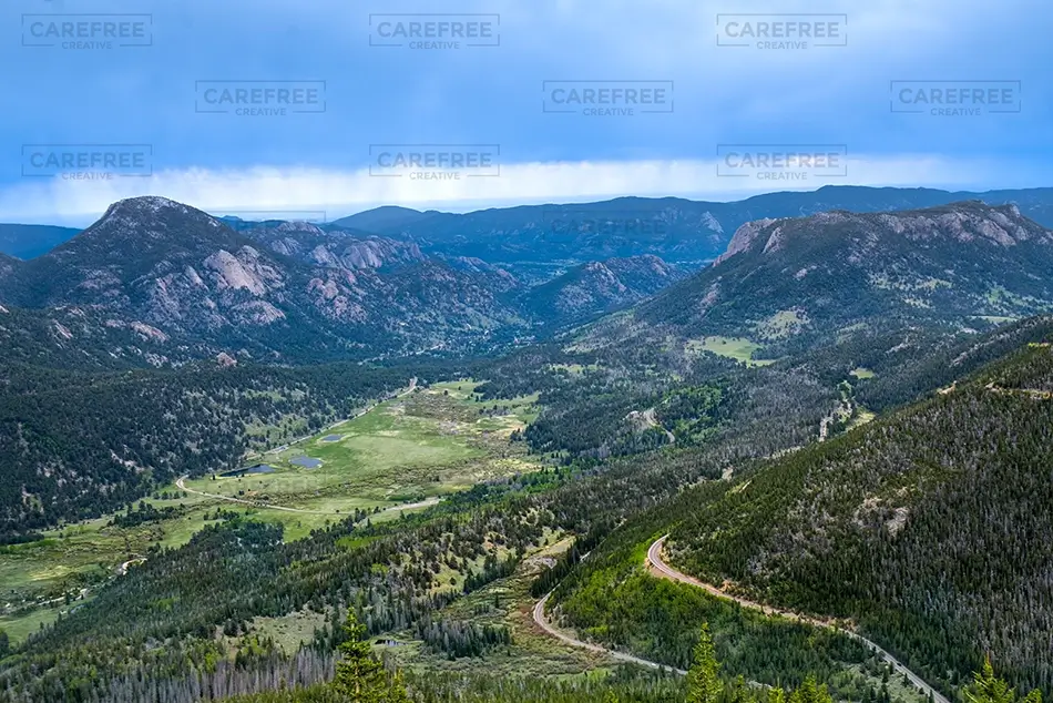 Rocky Mountain National Park Winding Road Through The Mountain Valley, Estes Park, Colorado · United States