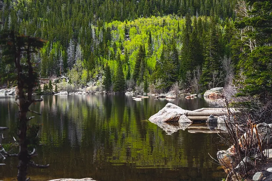 Rocky Mountain National Park Tranquil Lake Reflection, Estes Park, Colorado · United States