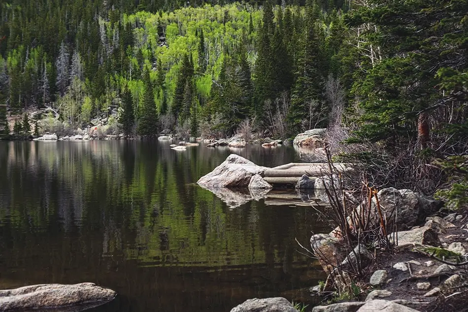Rocky Mountain National Park Serene Lake Reflection, Estes Park, Colorado · United States
