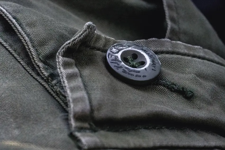Rocky Ridge Orchard Close Up of Button and Fabric, Bowdoin, Maine · United States