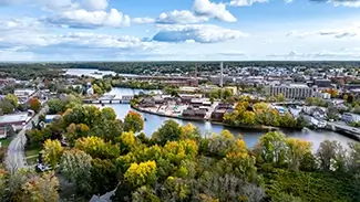 Saco Aerial View of Urban River Landscape, Saco, Maine