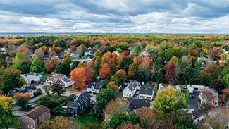 Saco Vibrant Autumn Landscape Overlooking Suburbia, Saco, Maine