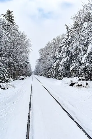 Saco Winter Snowy Railroad Tracks and Trees, Saco, Maine
