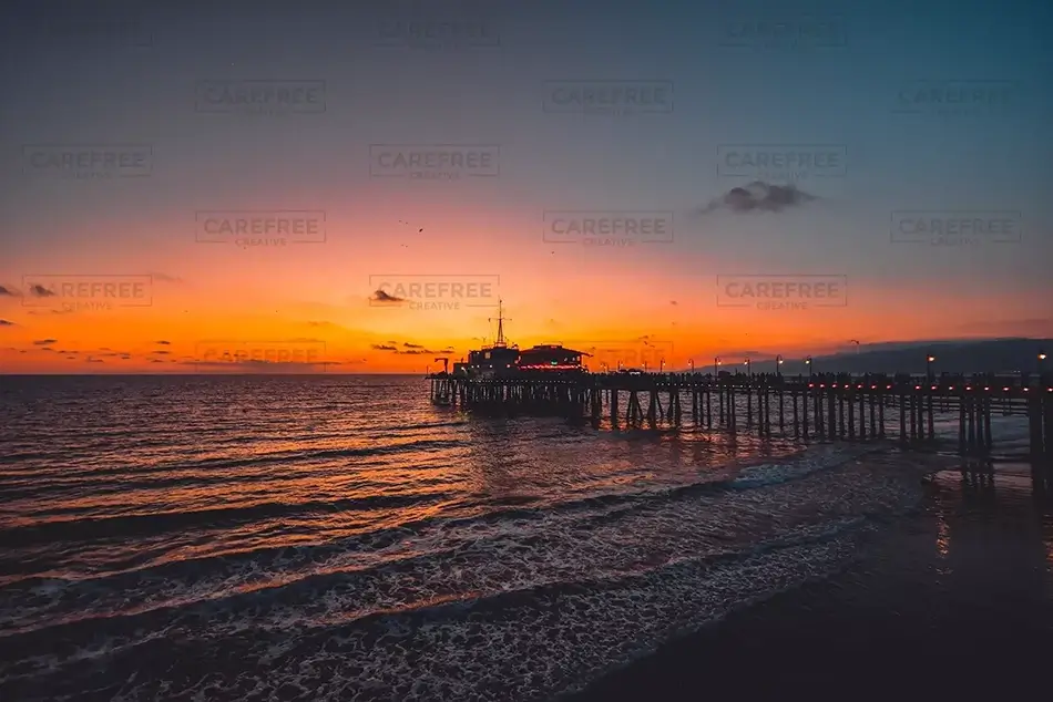 Santa Monica Pier Golden Silhouette