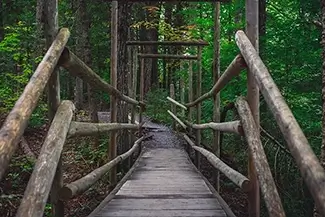 Par des Sept Chutes Rustic Wooden Bridge, Saint-Zénon, Quebec