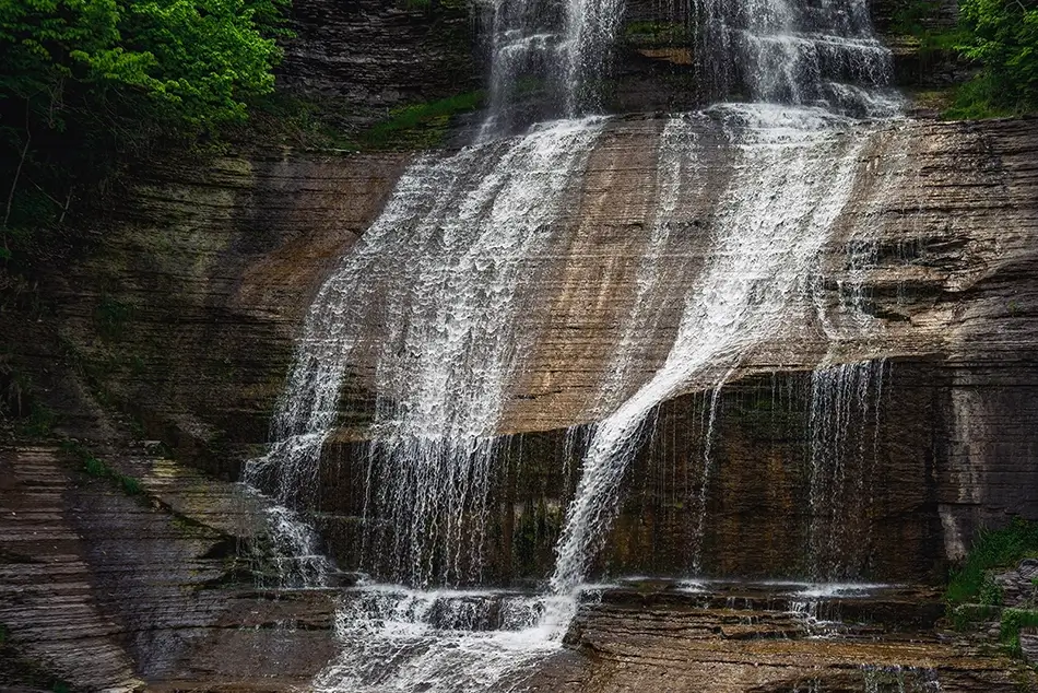 Shequaga Falls Cascading Over Layered Rock, Montour Falls, New York · United States