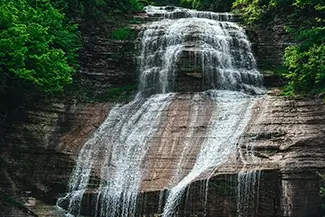 Shequaga Falls Cascading Over Layered Rock, Montour Falls, New York