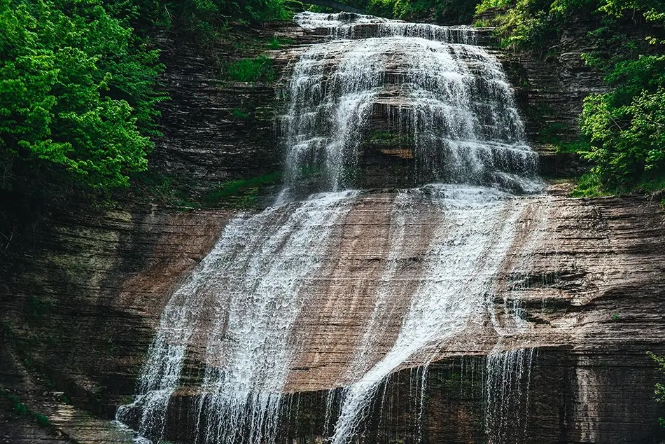 Shequaga Falls Cascading Over Layered Rock, Montour Falls, New York · United States