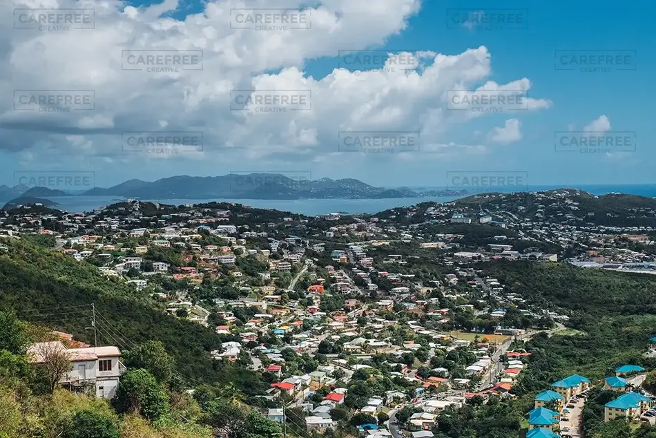 St Thomas Elevated Townscape View, USVI · Caribbean