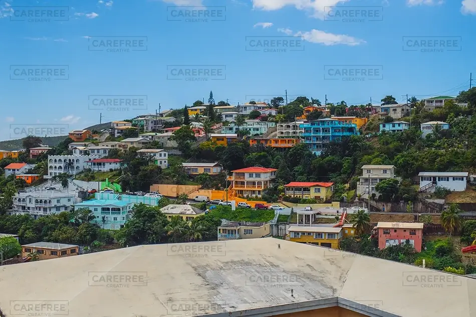 St Thomas Town Amidst Hillside Greenery, USVI · Caribbean