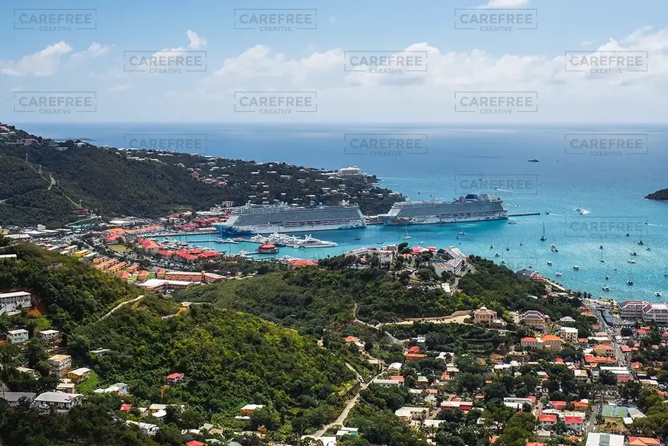 St Thomas Harbor View with Azure Waters, USVI · Caribbean