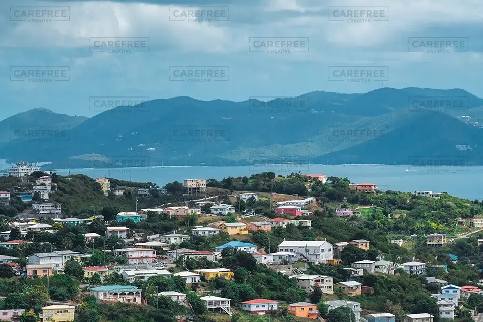 St Thomas Hilltop Town Panorama, USVI · Caribbean