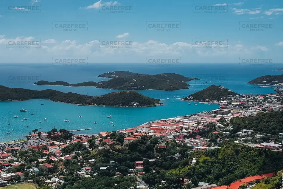 St Thomas Overlook onto a Coastal Paradise, USVI · Caribbean