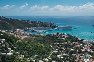 St Thomas Cityscape with Ocean Background