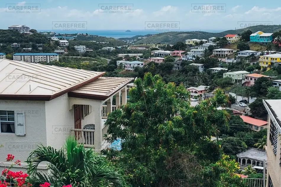 St Thomas Overlooking Seaside Town, USVI · Caribbean