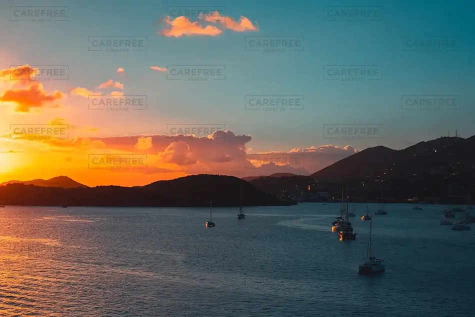 St Thomas Tranquil Bay at Sunset, USVI · Caribbean