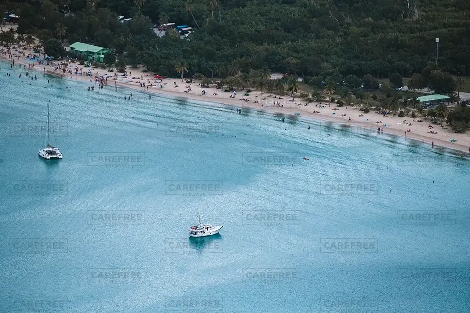 St Thomas Serene Beach with Anchored Boats, USVI · Caribbean