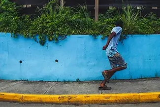 Tortola Running Street Life in Blue, Road Town, Tortola