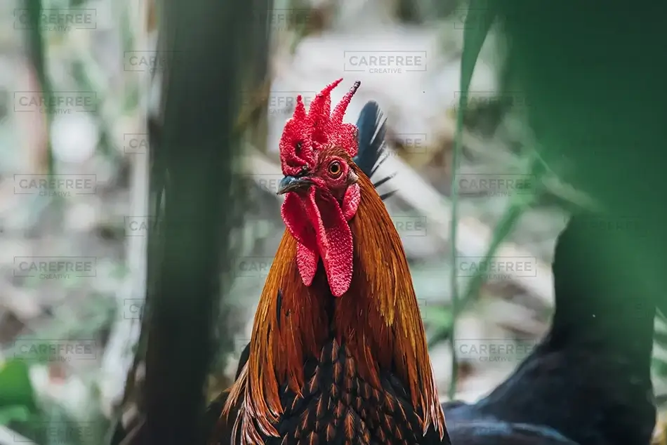 Tortola Rooster Through Foliage, Road Town, Tortola · British Virgin Islands