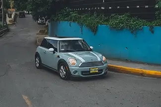 Tortola Mini Cooper Car on Coastal Road, Road Town, Tortola