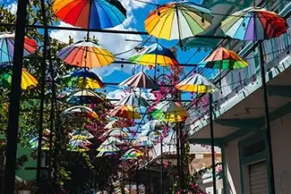 Umbrella Street Vibrant Skyline, San Felipe, Puerto Plata