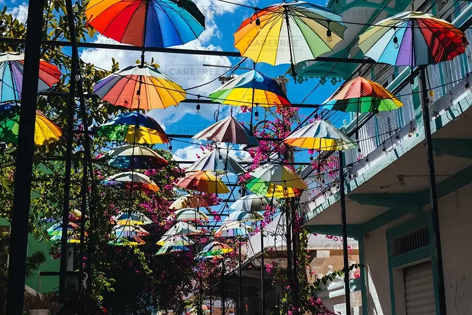Umbrella Street Vibrant Skyline, San Felipe, Puerto Plata · Dominican Republic