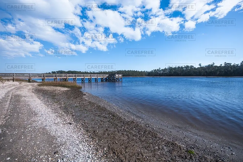 Vereen Memorial Gardens Wooden Pier Shoreline, Little River, South Carolina · United States