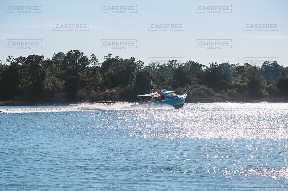 Vereen Memorial Gardens Boat on Sparkling Water, Little River, South Carolina · United States