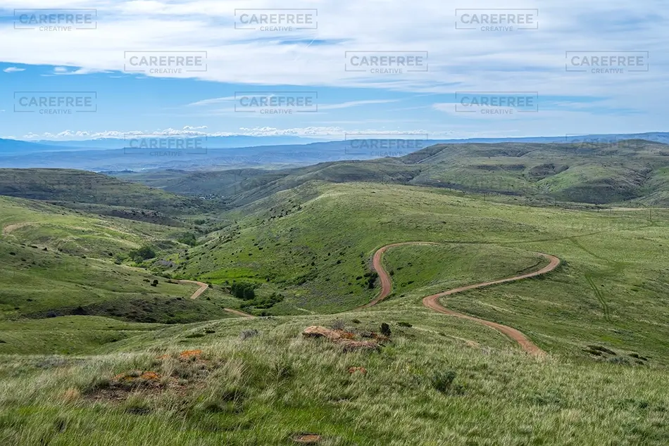 Wyoming Scenic Green Hills and Winding Road, Wyoming · United States