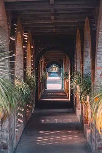 Atalaya Castle Long Arched Brick Walkway