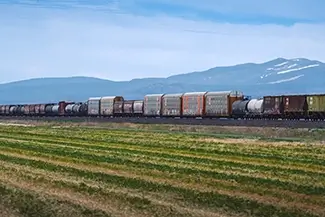 California Long Freight Train Crossing Fields